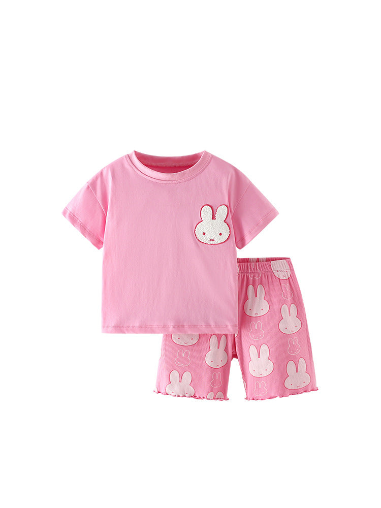 Arrival Summer Baby Kids Girls Cartoon Rabbits Pattern T-shirt and Shorts Clothing Set