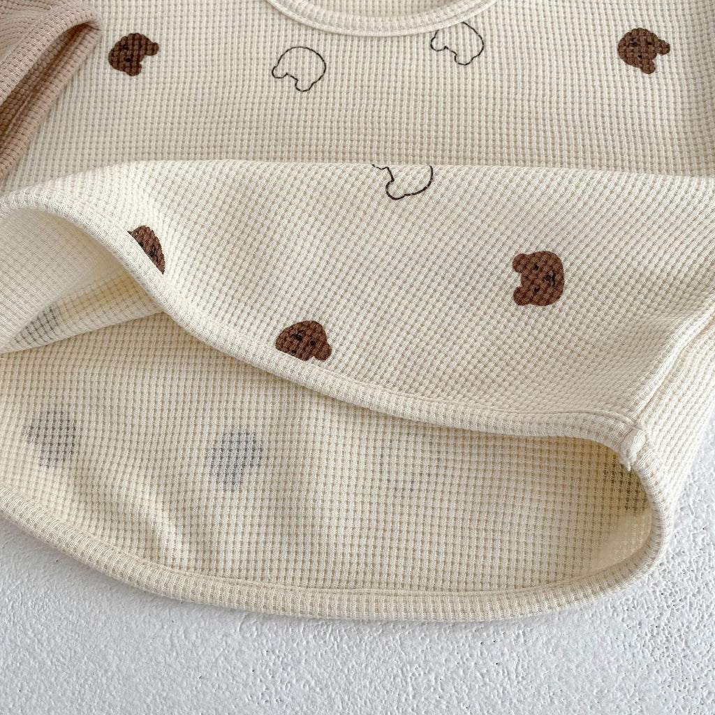 Baby Cartoon Print Pattern Waffle Knitted Fabric Clothing Sets